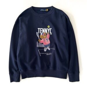 Ralph Lauren US Open Polo Bear Graphic Fleece Crewneck Sweatshirt in Navy Medium
